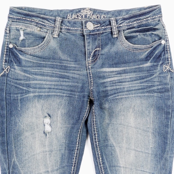 Y2K VTG ALMOST FAMOUS Skinny Jeans Sz 7 Junior Distressed Faded Stretch Waist 29 - Picture 4 of 8